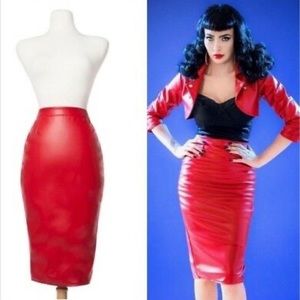 Red faux leather skirt Deadly Dames, Pinup Girl Clothing